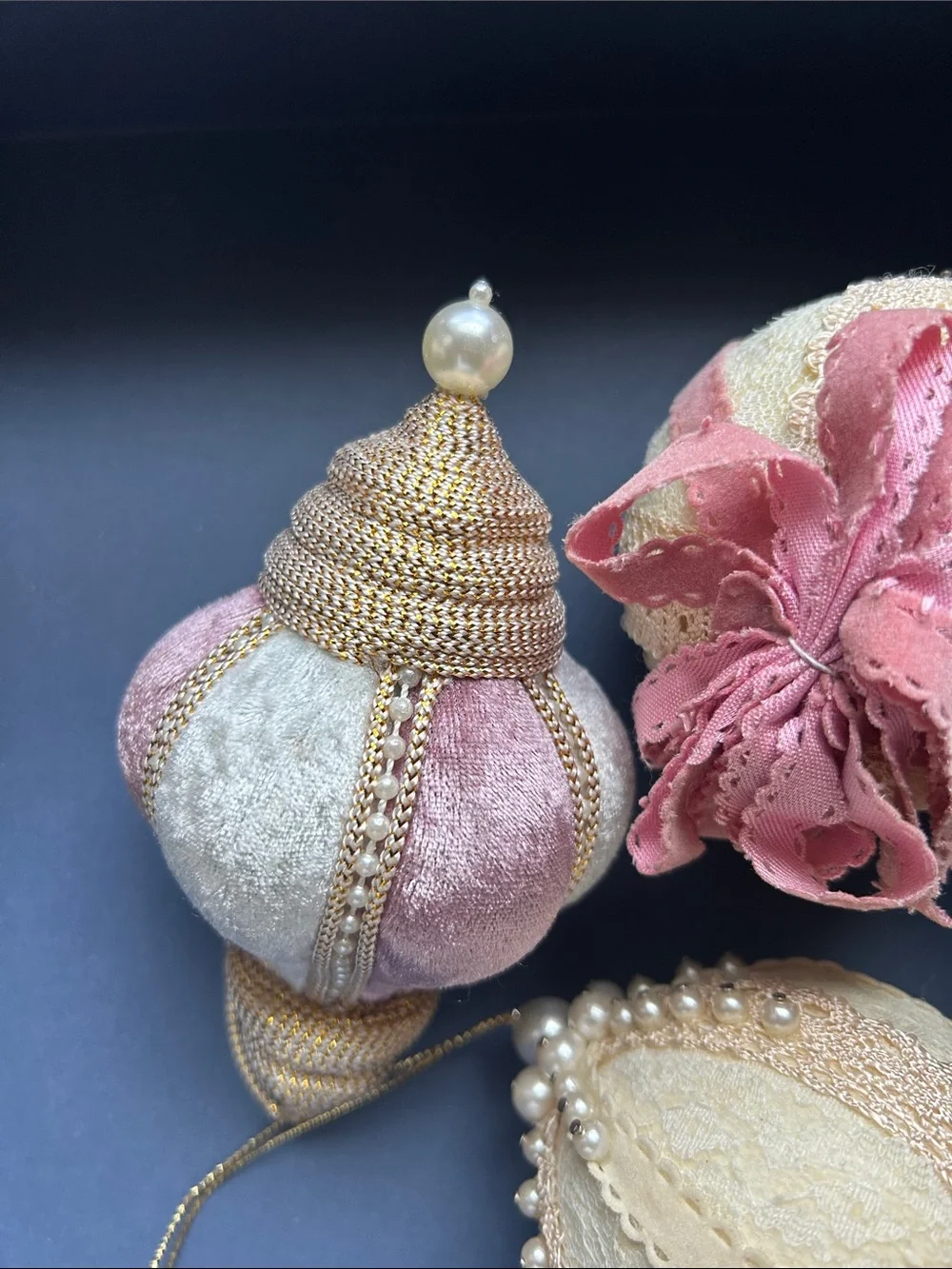 Pearl-Accented Pink & Cream Decorative Christmas Ornament Pendant